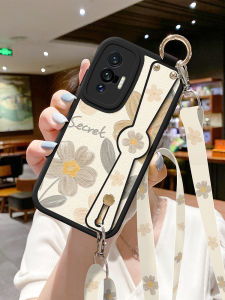 Vivo X70 Phone Case Womens Crossbody Simple Creative Oil Painting Flower Wristband Protective Shell Anti-fall TPU Eco-friendly