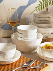 MODERN SWEETHOME | High Temperature White Porcelain Embossed Dining Set