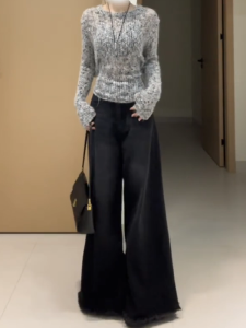 Quần Jeans Ống Rộng Cạp Cao Phong Cách Mỹ Cổ Điển Cho Nữ Mùa Thu Quần Ống Rộng Dài Đến Sàn Rộng Rãi Thường Ngày