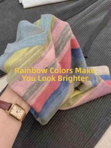 Rainbow Stripes Dopamine Design Casual T-Shirt