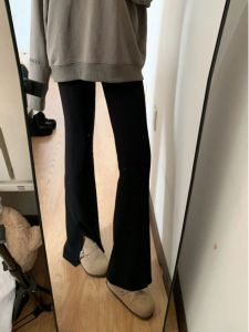 High Waist Straight Leg Suit Pants for Women Long Slit Slim Fit Casual Black Trousers Korean Style Commute High Waist Long Pants