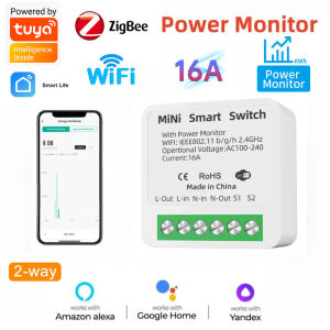 16A Tuya WiFi/zigbee 2-way Control with Power Monitor  Mini Smart Switch  Breaker Smart Life APP Control  Alexa Via Google Home