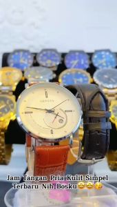 Jam Tangan Kasual Formal Pria Kulit Premium Asli Original Tahan Air Quartz Analog Bisnis Dial Tipis Minimalis Stainless Steel Titanium Kalender Date Luminous Nyala Tempat Gelap New Model Maskulin Tren Kekinian Aksesoris Arloji Men Watches Termurah -JPG-01