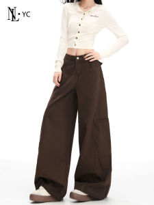 High Waist Wide Leg Denim Jeans Womens Autumn New Style Casual Slimming Straight Cut Pants American Style Pocket Detail