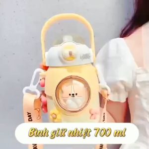 Bình giữ nhiệt liền ống hút inox 316  gấu hoạt hình kèm dây đeo style  mẫu 2023 - binh giu nhiet - ly giữ nhiệt inox