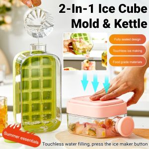 Two-In-One Ice Cube Mold Portable Ice Ball Maker Bottle Makes Ice Water Kettle Beverage Coolers Use for Home Party Beer Juice