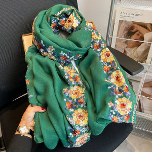 Elegant Cotton Linen Scarf Womens Summer Beach Towel Travel Sun Protection Large Silk Shawl Scarf Ethnic Style Printed Polyester Fiber