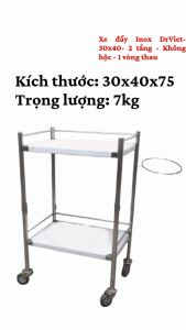 Xe đẩy Inox DrViet-30x40-2 tầng-1 vòng thau