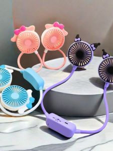พัดลมกันความร้อนแบบพกพาสำหรับกลางแจ้ง ลมแรง ไร้เสียง สำหรับผู้ชายและผู้หญิง ดีไซน์การ์ตูน แหล่งกำเนิดจีนแผ่นดินใหญ่