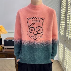 ROMON | Lomond Mens Half High Collar Sweater Autumn Winter New Style Trendy Loose Casual Print Thickened Knitted Wear For Youth