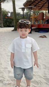 Áo sơ mi cổ tàu túi ngực nhiều màu cho bé trai size 1 tuổi tới 7 tuổi Bernie 0124A23