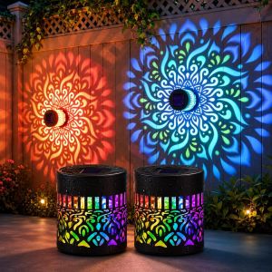 Solar Diamond Projection Wall Lights Waterproof LED Fence Lamp No Wiring Outdoor Decor Lighting for Garden Lawn Porch Corridor