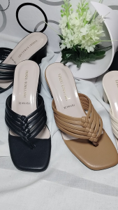 Sandal wanita kekinian termurah/sandal wanita hak slip on 5cm/Hak Tinggi motif jepit anyam