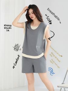 MiiOW | Bộ đồ ngủ cotton nguyên chất mùa hè không tay quần short dáng rộng thoải mái thoáng khí mặc ở nhà cho nữ