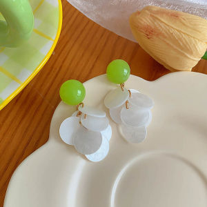 Fresh Green Flower Womens Earrings Trendy Niche Design Sensation Ear Jewelry Fashionable Hoop Earrings Korean Style