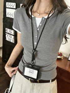 YUANYA | Gray Two-layer V-neck Short Sleeve Slimming T-shirt