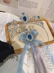 Original Elsa Princess Crown Fairy Wand Set Childrens Magic Stick Photography Elastic Band Hair Accessories for Girls