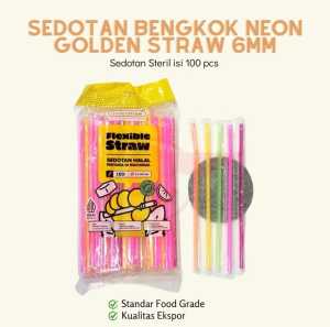 Sedotan Steril Bengkok Warna Neon Bungkus Plastik TERMURAH