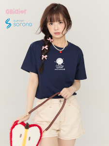Gbiaior | Seashell Print T-Shirt Black Short Sleeve Cooling Straight Shoulder Casual Commuter Wear
