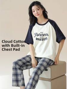 miiow | Cat Woman Summer Sleepwear Set Loose Fit Short Sleeve Long Pants Two Piece Casual Style Home Clothes For Young Women