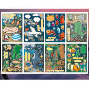 8 Sheets Italian Brainrot Stickers Tralalero Tralala Abstract Animal DIY Decoration Puzzle Stickers Assemble Jigsaw Sticker