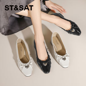 Saturday Vintage Leather Mary Jane Flats Womens Shoes Spring Summer New Style Square Head Slip-On Fashionable Casual Loafers