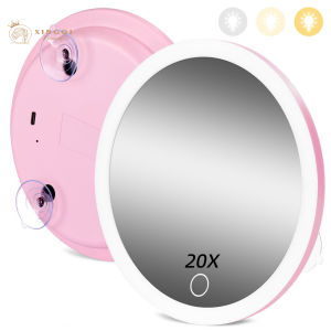 Led Light Up Mirror 6 inch round pink/white/black magnifying 5x 10x 20x 30x times suction cup USB rechargeable for shower travel makeup mirror with led light  vanity small 15cm led makeup mirror with 3 led lights