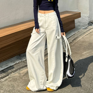 Quần Jeans Ống Rộng Cạp Cao Màu Xanh Đậm Phong Cách Mỹ Cho Nữ Quần Dài Dài Đến Sàn Ôm Dáng Thường Ngày Mùa Xuân 2025