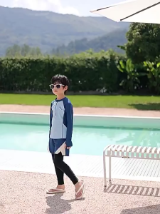 Childrens Swimsuit Suit Boys Long Sleeve Shorts Split Swimming Anti-DDoS UV Protection