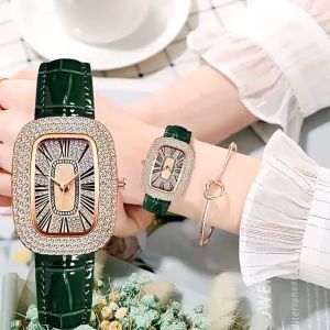 Jam Tangan Wanita Kulit Model Terbaru Full Diamond Mewah Bercahaya Style Korea Wanita Kekinian Kasual Import Tampilan Simple Elegan Dan Berkualtas Tahan Air -JW88