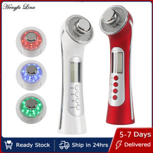 Hengfa Lina 3MHz Ultrasonic 3 Color LED Photon Therapy Facial Massager Galvanic Ionic Face Beauty Device Skin Rejuvenation Firming Care Tool