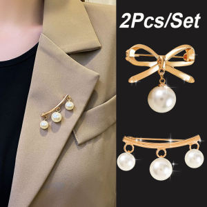 เข็มกลัดโบว์2ชิ้น/เซ็ตเข็มกลัดลูกปัดทรงกลมกันลื่นเสื้อคาร์ดิแกนมีปกเข็มกลัด