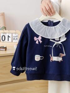 Girls round Neck Sweatshirt Mesh Outerwear Sweet Stylish Childrens Clothes Autumn New Arrival Comfortable Rabbit Fur 100%