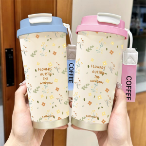 Cốc Cà Phê Cách Nhiệt Hoa Nhỏ Dung Tích Lớn Cho Nữ Cốc Đựng Cà Phê Văn Phòng Phong Cách Mới INS Cốc Cách Nhiệt Cốc Đựng Đồ Ăn