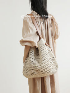 Shevennie Handwoven Large Capacity Womens Shoulder Bag Leather Bucket Bag Ins Style Single Shoulder Tote Bag with Wax Thread