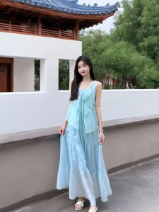 Gentle Wind Set Dress  Forest Style Strapless Gown Womens Outerwear Belted Top Summer Holiday Look Two-Piece Suit