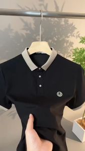 Polo shirt pria hitam lengan pendek kemeja premium motif gombrong dewasa cowok casual kaos