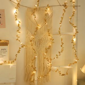 2M 20LED Artificial Golden Leaves Fairy Light Battery Powerd Led Copper Wire String Lights for Wedding Home Party DIY Xmas Decor