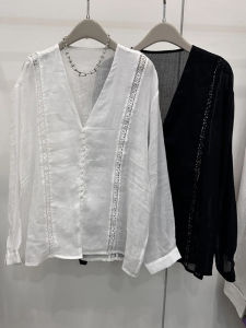 Shalldoer | Áo Thun Mỏng Dễ Thương Cổ V Đai Xích Phù Hợp Mùa Hè