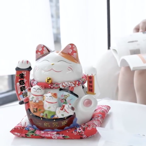 Mèo Thần tài Vẫy Tay Thuyền phú quý Hưng gia vượng nghiệp 29cm 11inch