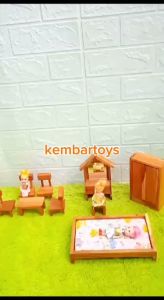 PAKET HEMAT MINIATUR FURNITURE KAYU DAN BABY BERBI INTERIOR KAMAR MAINAN EDUKASI ANAK