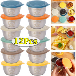 12/6pcs Leakproof Stainless Steel Dipping Sauce Cups / Reusable MIni Salad Dressing Container Box / Kitchen Sauces Condiment Cup with Lid