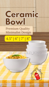 Premium White Ceramic Bowl | Rice Soup Serving Bowl Minimalist Kitchen Tableware 4.5″ 6″ 7″ 8″