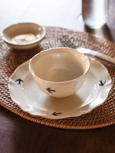 Bát Đĩa Bằng Gốm Sứ Pháp Mới 2024 Bát Đĩa Hoa Văn Cổ Điển Hình Chim Bát Đĩa Tráng Men Dưới Lớp Màu Tròn Dùng Cho Mọi Lứa Tuổi