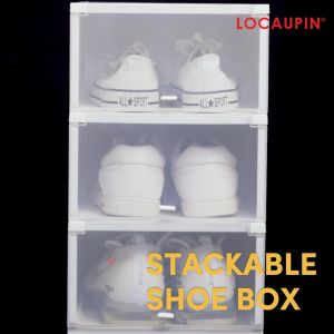 3pcs Set Stackable Shoe Box Cabinet Sneaker Organizer Dual Opening Dust Proof Display Case Bin