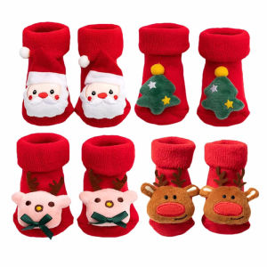 Tất Cotton Chống Trơn Cho Bé Trai Bé Gái Màu Đỏ Giáng Sinh Với Họa Tiết Hoạt Hình Ông Già Noel Người Tuyết Dành Cho Mùa Xuân Thu Đông