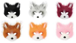 Faux Fur Fox Mask Furry Half Face Animal Cat Mask Halloween Cosplay Party Costume