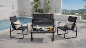 FairCraft Premium Outdoor Table & Chair Set Waterproof Mesh Sofa For Patio & Balcony Breathable Carbon Steel