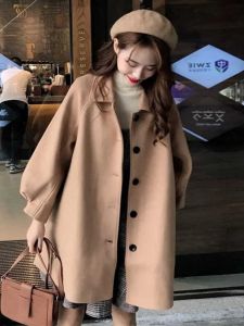 New Arrival Autumn and Winter Woolen Shirt Coat Female Student Mid Length Long Length K-style Loose Small Man Versatile Woolen Coat