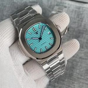 Tandorio | Tandorio 40mm Stainless Steel Automatic Miyota 8215 Square Watch Sapphire Glass Date Mechanical Business Wristwatch Luminous